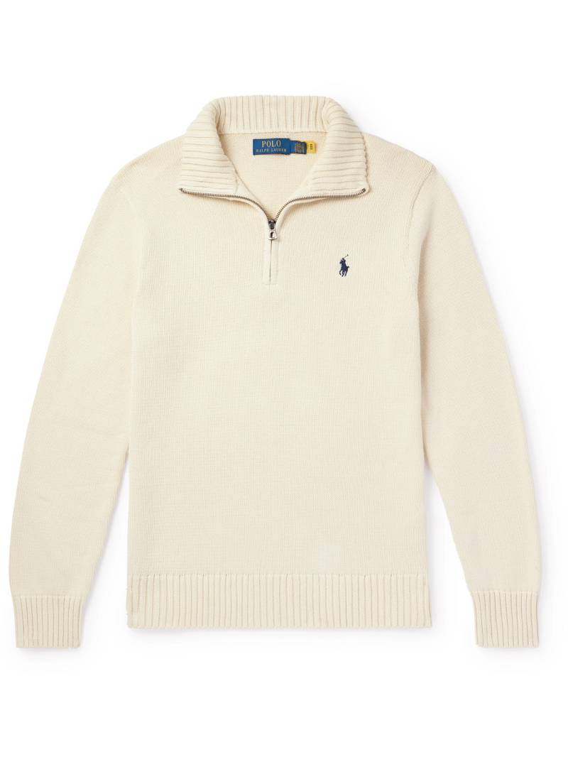 Polo Ralph Lauren - Logo-Embroidered Cotton Half-Zip Sweater - Men - Neutrals - XXL von Polo Ralph Lauren