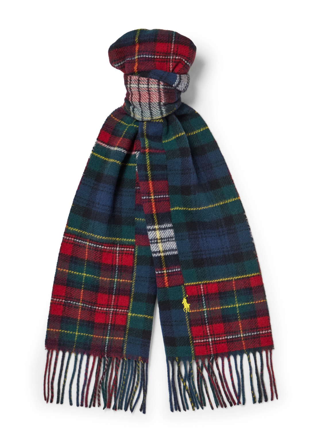 Polo Ralph Lauren - Logo-Embroidered Fringed Patchwork Checked Recycled Wool-Blend Scarf - Men - Red von Polo Ralph Lauren