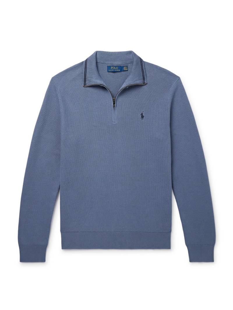 Polo Ralph Lauren - Logo-Embroidered Honeycomb-Knit Cotton Half-Zip Sweater - Men - Blue - M von Polo Ralph Lauren