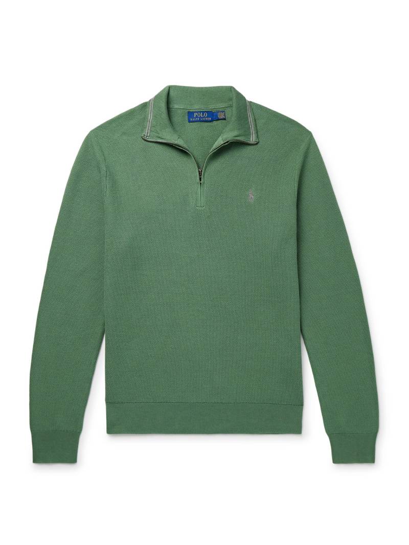 Polo Ralph Lauren - Logo-Embroidered Honeycomb-Knit Cotton Half-Zip Sweater - Men - Green - S von Polo Ralph Lauren