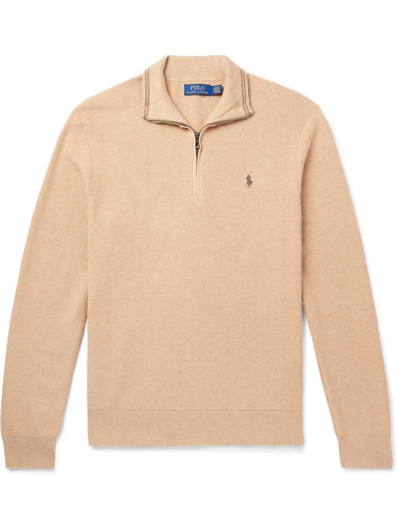 Polo Ralph Lauren - Logo-Embroidered Honeycomb-Knit Cotton Half-Zip Sweater - Men - Neutrals - S von Polo Ralph Lauren