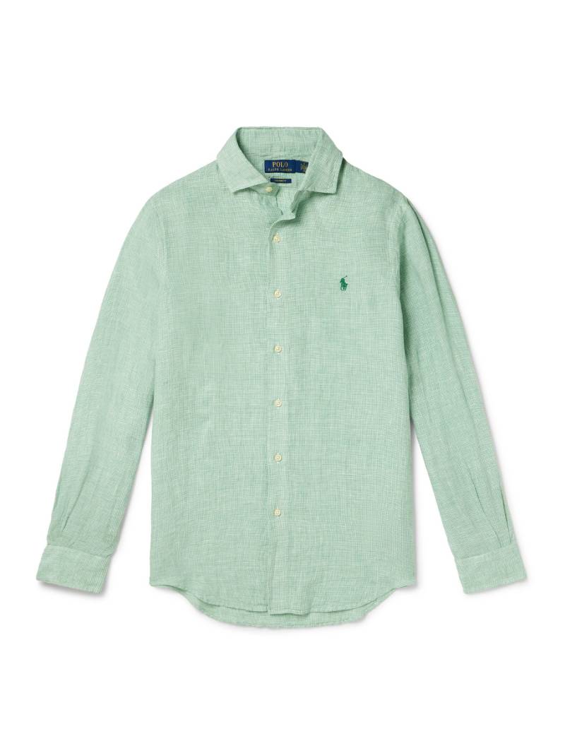 Polo Ralph Lauren - Logo-Embroidered Linen-Houndstooth Shirt - Men - Green - L von Polo Ralph Lauren