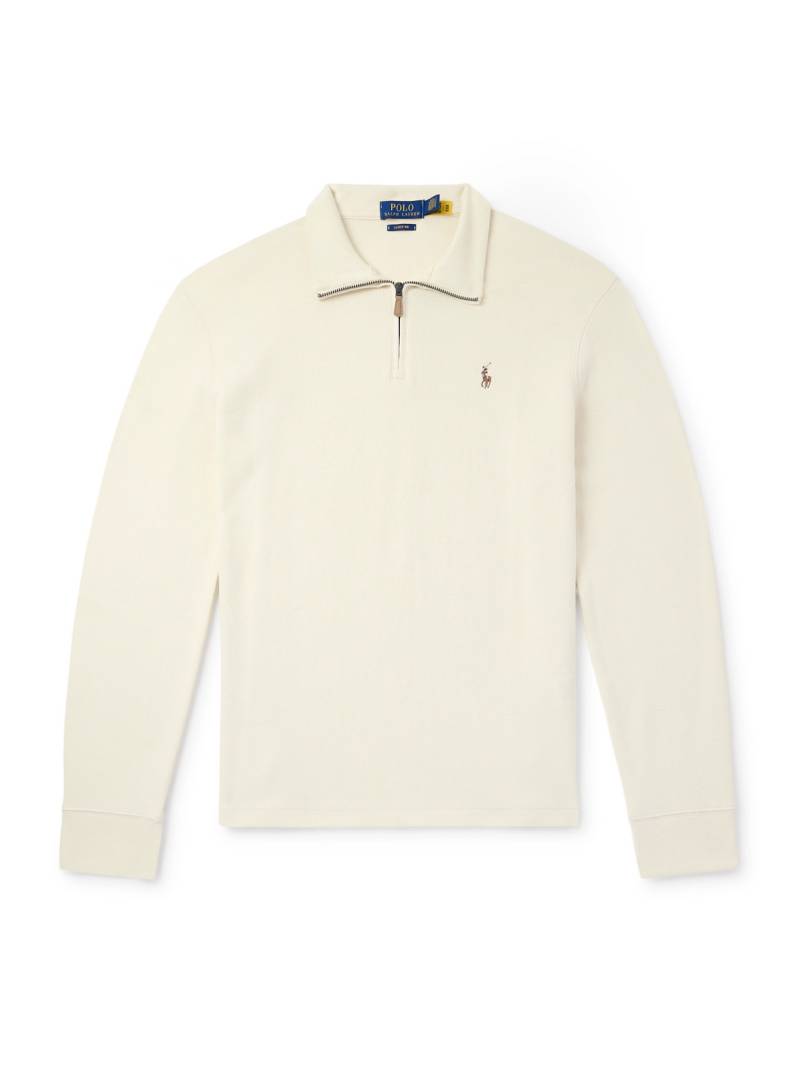 Polo Ralph Lauren - Logo-Embroidered Ribbed Cotton Zip-Up Sweater - Men - Neutrals - S von Polo Ralph Lauren