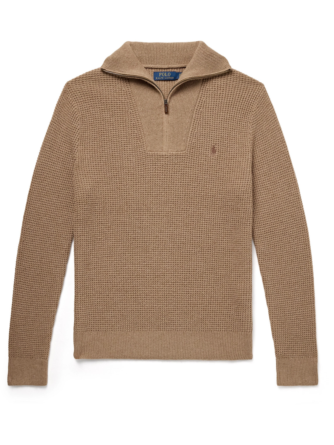 Polo Ralph Lauren - Logo-Embroidered Wool and Cotton-Blend Half-Zip Sweater - Men - Brown - L von Polo Ralph Lauren