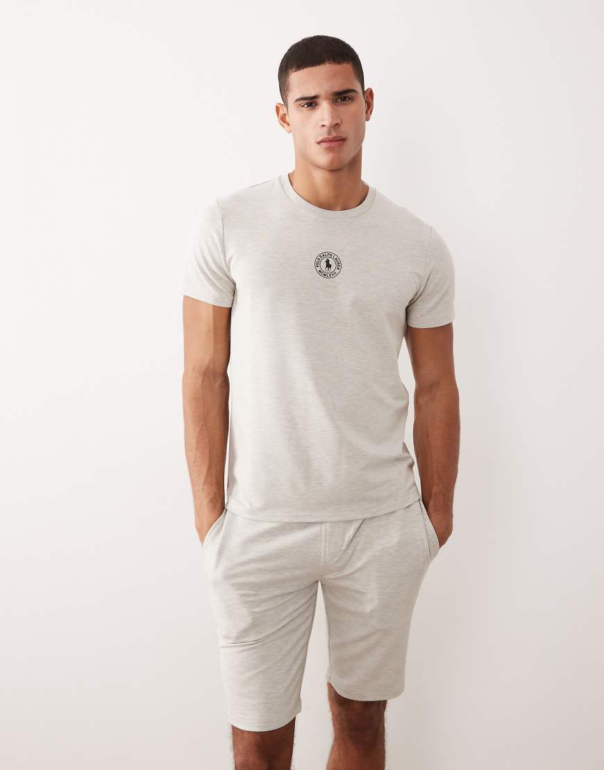 Polo Ralph Lauren - Lounge-T-Shirt in meliertem Sport-Hellgrau mit mittigem Markenlogo, Kombiteil von Polo Ralph Lauren