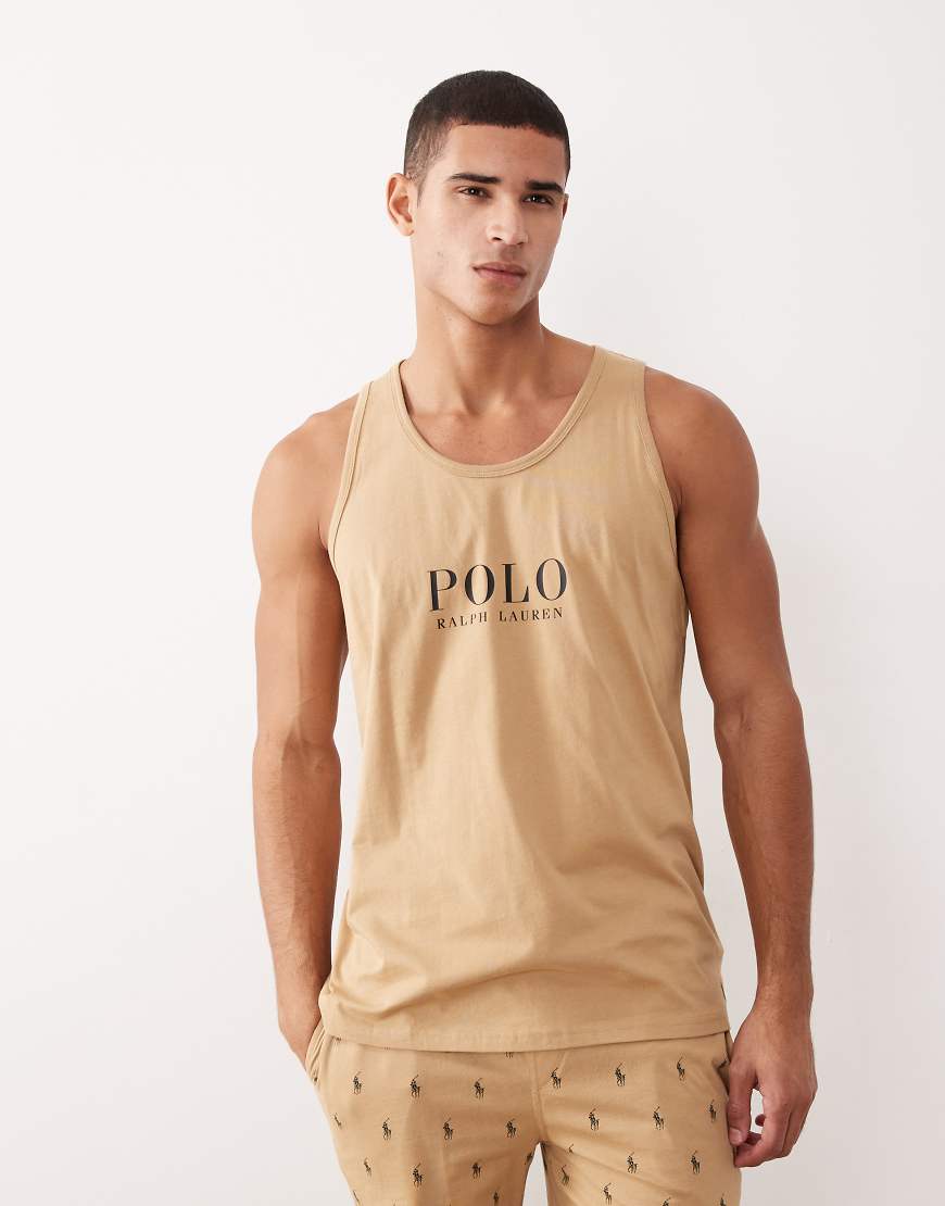 Polo Ralph Lauren - Lounge-Trägershirt in Kamelbraun mit Logo auf der Brust, Kombiteil-Neutral von Polo Ralph Lauren