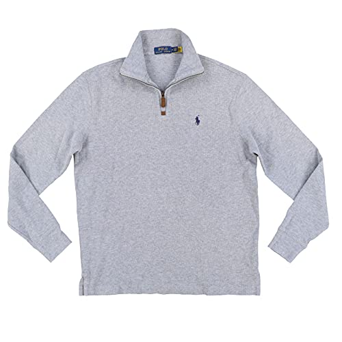 Polo Ralph Lauren Männer Half Zip Französisch Rib Baumwolle Pullover Grau Heather/Navy Pony Mittel von Polo Ralph Lauren