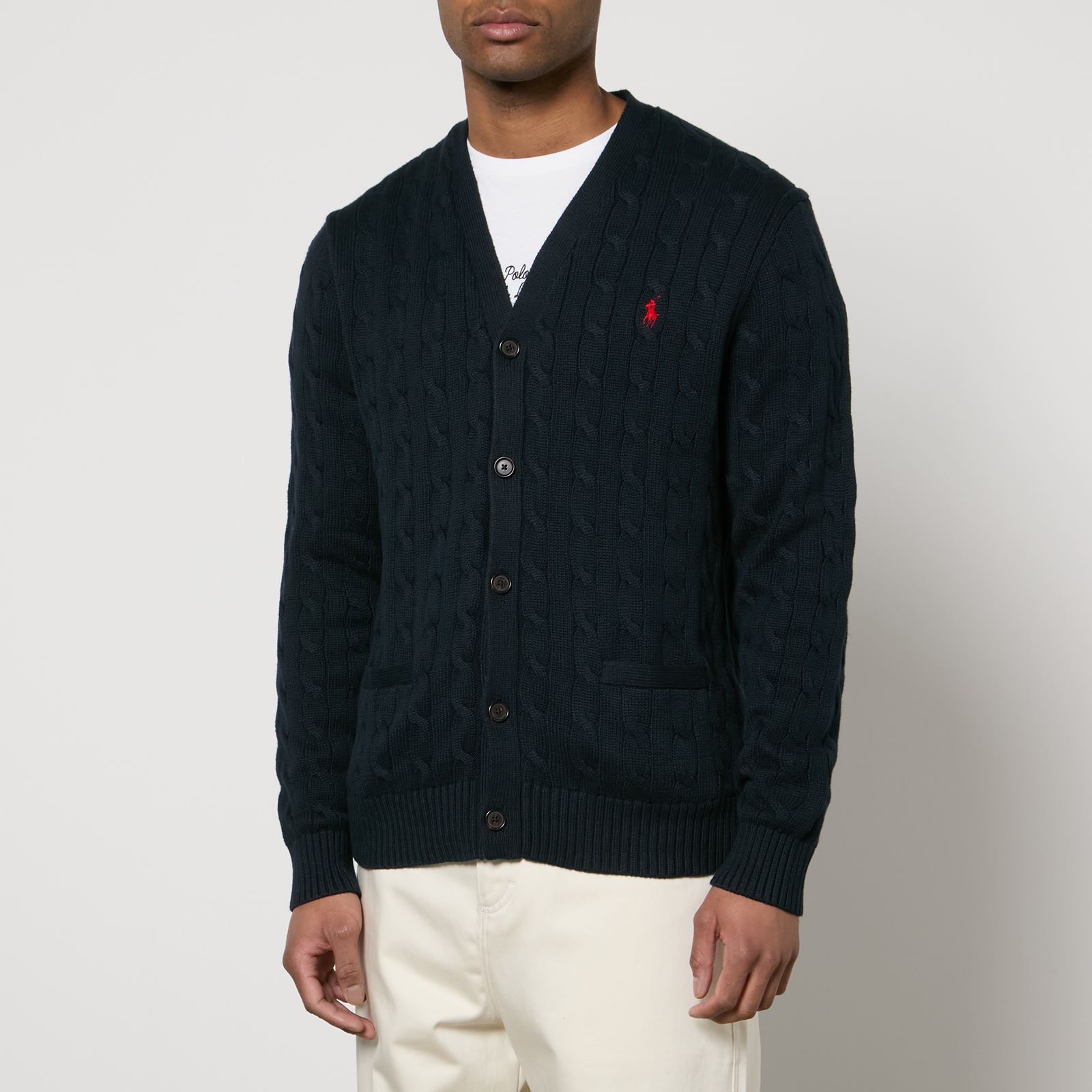 Polo Ralph Lauren Baumwollstrickjacke mit Zopfmuster - Hunter Navy - L von Polo Ralph Lauren