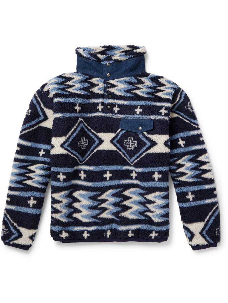 Polo Ralph Lauren - Naiomi Glasses Leather-Trimmed Printed Recycled-Fleece Sweatshirt - Men - Blue - M von Polo Ralph Lauren