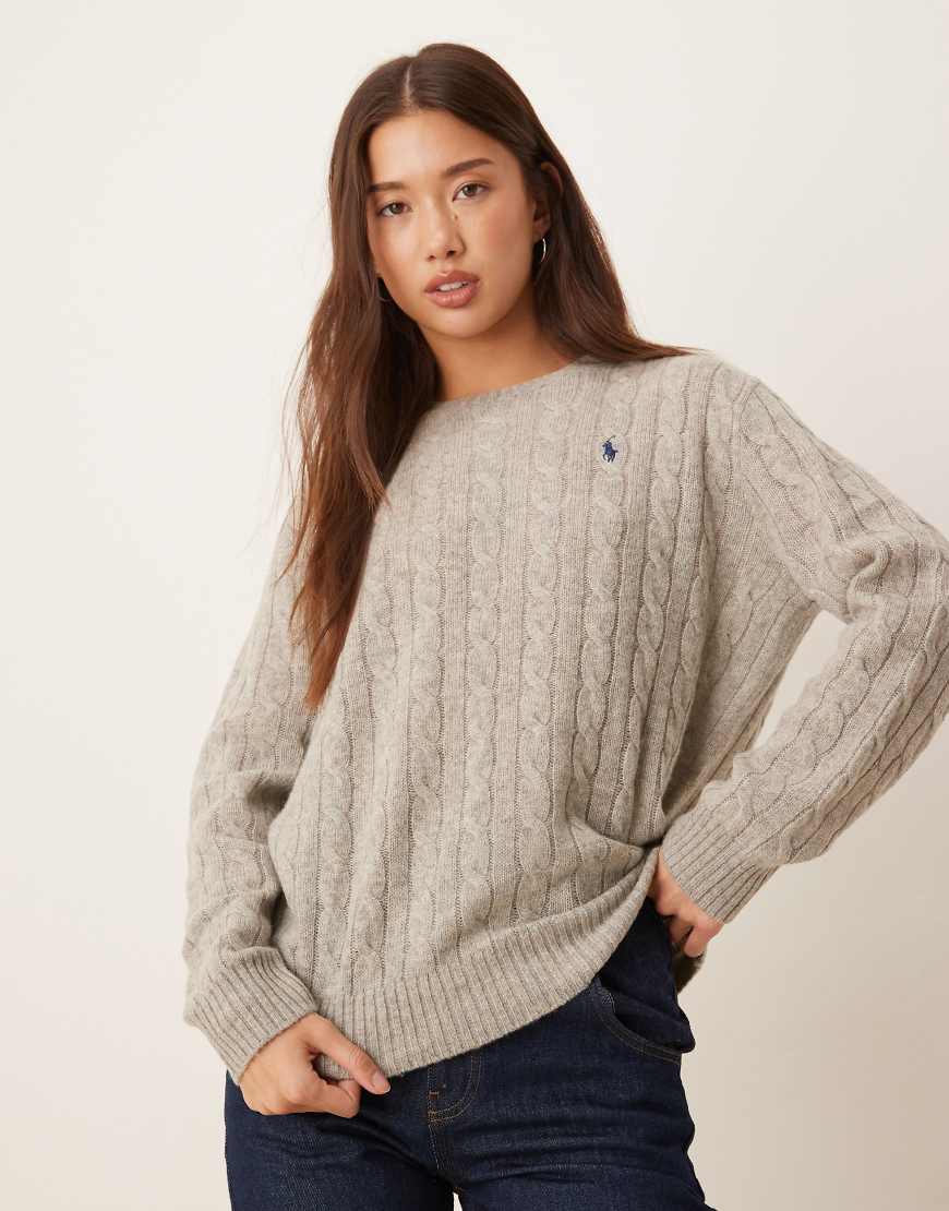 Polo Ralph Lauren - Oversize-Strickpullover aus Wolle in Grau mit Zopfmuster von Polo Ralph Lauren