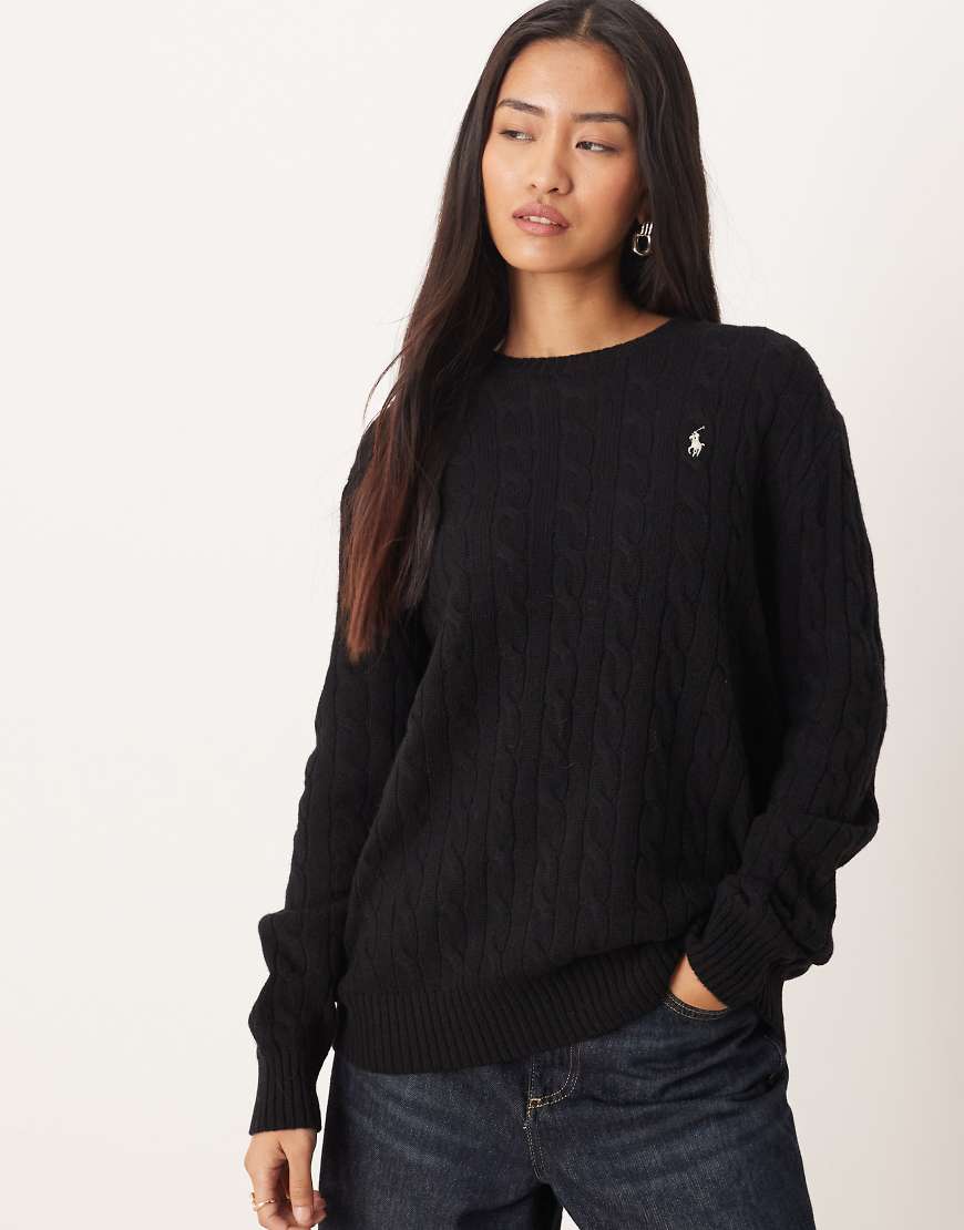 Polo Ralph Lauren - Oversize-Strickpullover aus Wolle in Schwarz mit Zopfmuster von Polo Ralph Lauren