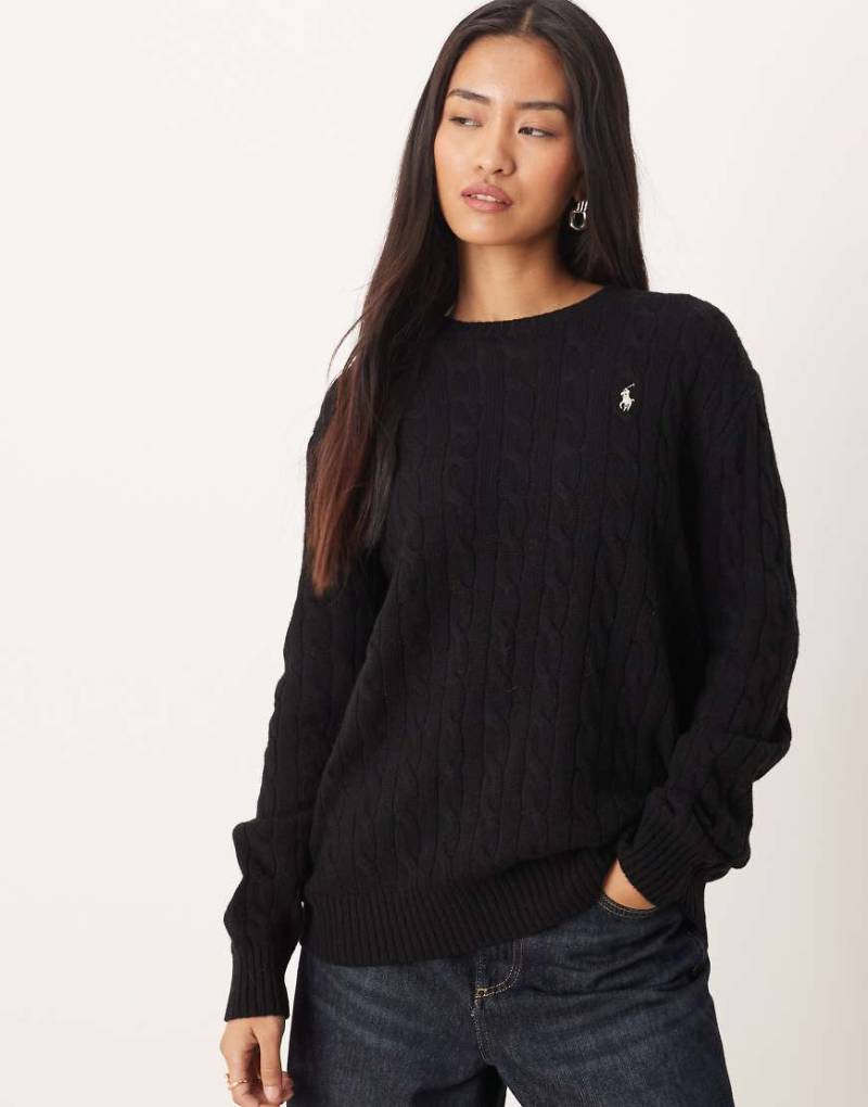 Polo Ralph Lauren - Oversize-Strickpullover aus Wolle in Schwarz mit Zopfmuster von Polo Ralph Lauren