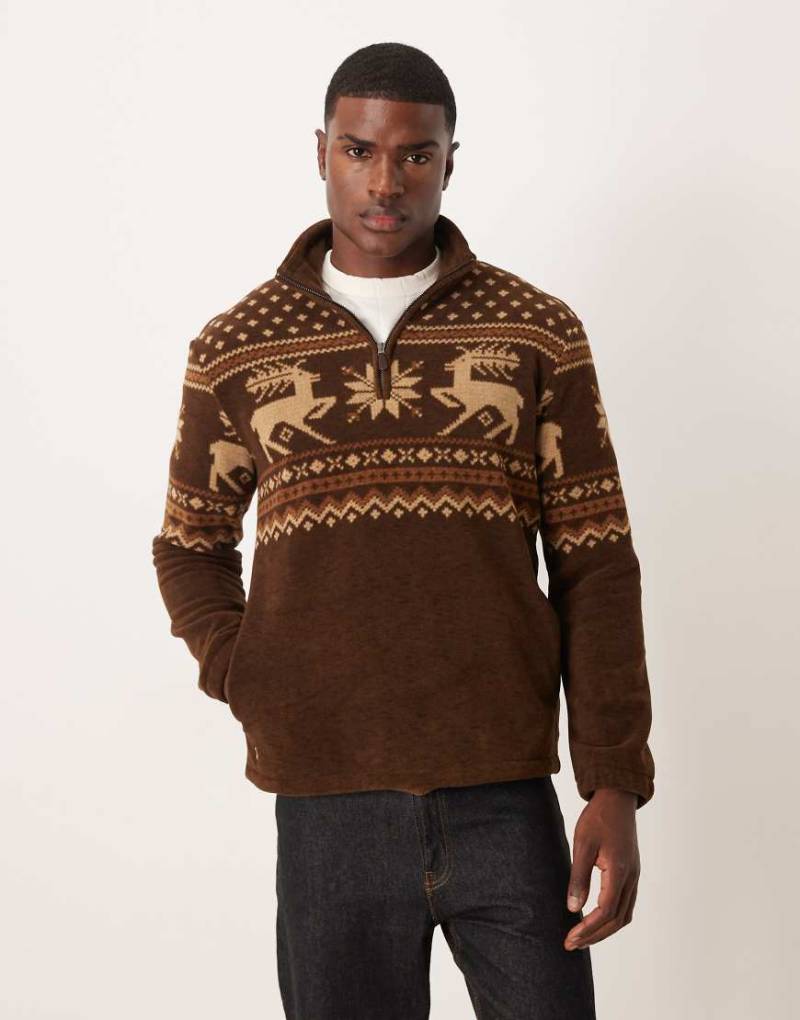 Polo Ralph Lauren - Polarfleece-Sweatshirt in Braun mit kurzem Reißverschluss und Norwegermuster-Brown von Polo Ralph Lauren