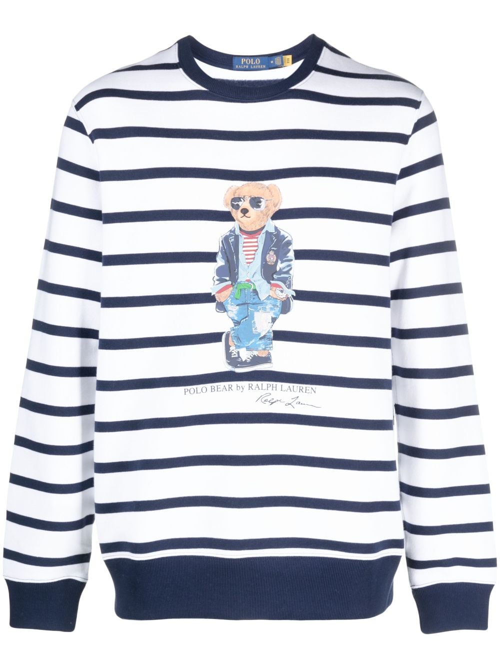 Polo Ralph Lauren Gestreiftes Sweatshirt mit Polo Bear - Weiß von Polo Ralph Lauren