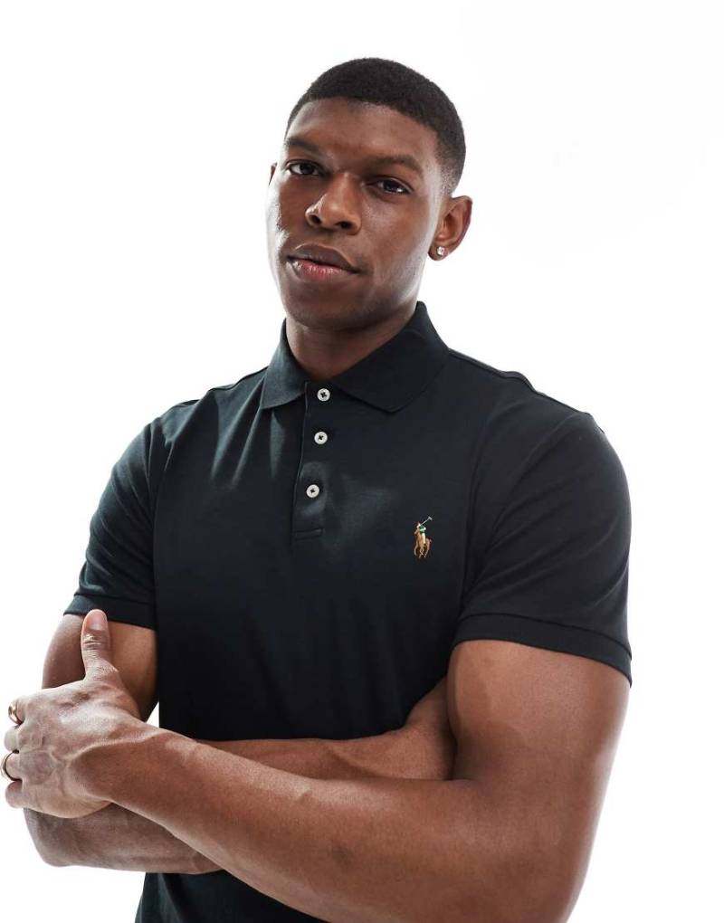 Polo Ralph Lauren - Polohemd aus Pima-Baumwolle in Schwarz mit Markenlogo und normalem Schnitt Polo Ralph Lauren - Polohemd aus Pima-Baumwolle in Schwarz mit Markenlogo und normalem Schnitt von Polo Ralph Lauren