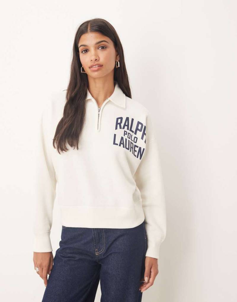 Polo Ralph Lauren - Pullover in Beige mit Logo und kurzem Reißverschluss-Grau von Polo Ralph Lauren