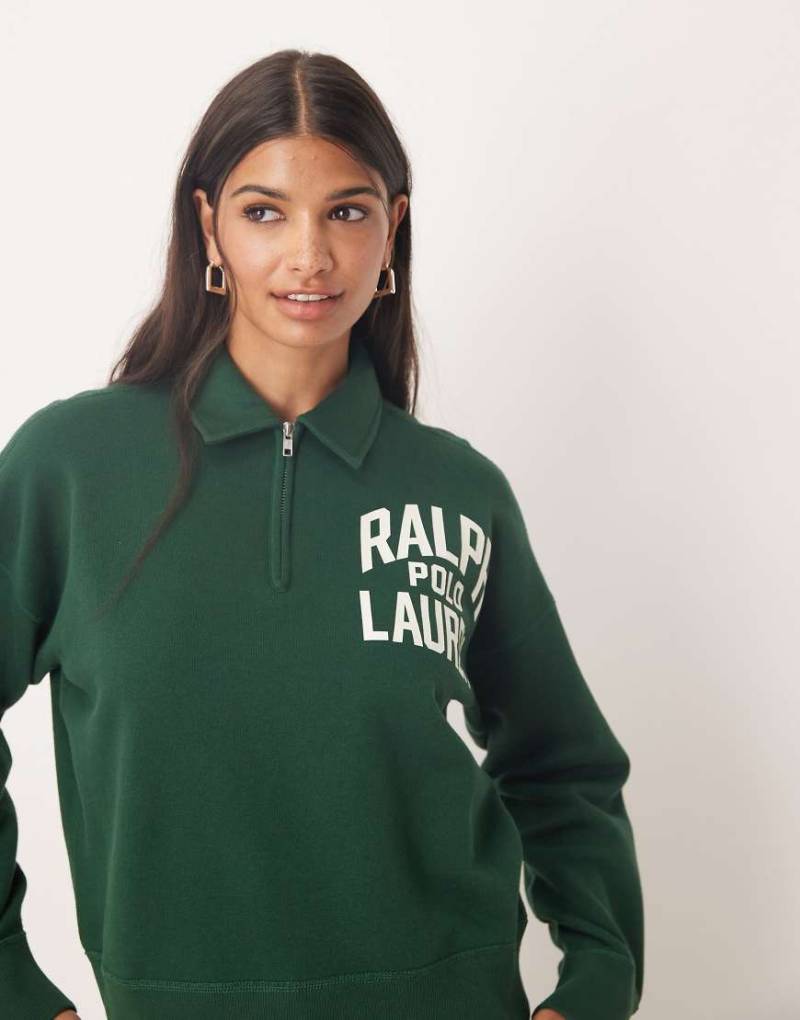 Polo Ralph Lauren - Pullover in Grün mit Logo und kurzem Reißverschluss von Polo Ralph Lauren