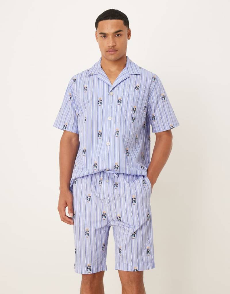 Polo Ralph Lauren - Pyjama-Shorts in Blau mit Streifen und Bear-Motiv von Polo Ralph Lauren