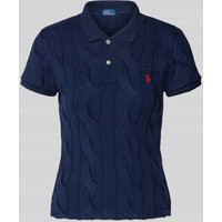 Polo Ralph Lauren Regular Fit Poloshirt mit Zopfmuster und Logo-Stitching in Marine, Größe M von Polo Ralph Lauren