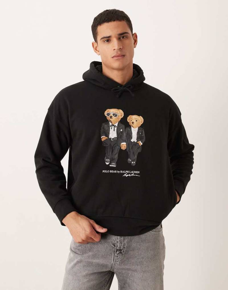 Polo Ralph Lauren - Relaxed-Fit-Kapuzenpullover aus Teddyfell in Schwarz mit Holiday-Bear-Print von Polo Ralph Lauren