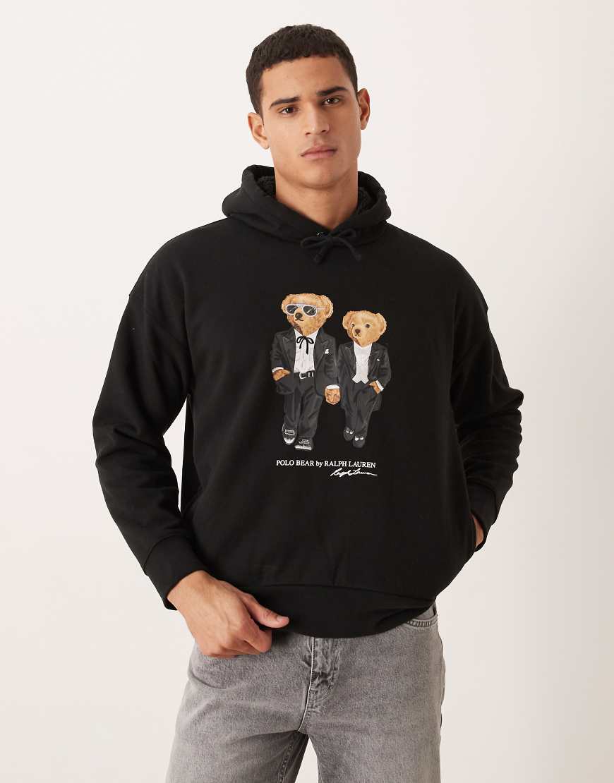 Polo Ralph Lauren - Relaxed-Fit-Kapuzenpullover aus Teddyfell in Schwarz mit Holiday-Bear-Print von Polo Ralph Lauren