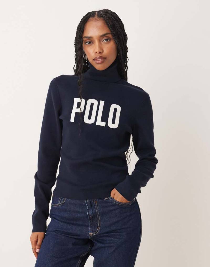 Polo Ralph Lauren - Rollkragen-Strickpullover in Marineblau mit Logo von Polo Ralph Lauren