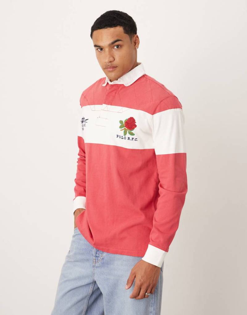 Polo Ralph Lauren - Rugby-Polohemd in Rot/Weiß mit Polospieler-Logo, Streifen auf der Brust, Zahl hinten und klassischer Oversize-Passform von Polo Ralph Lauren
