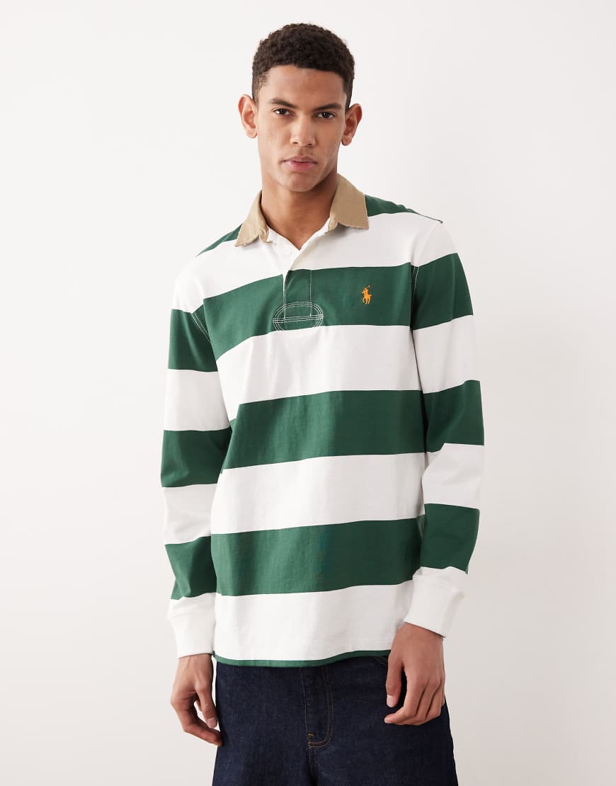 Polo Ralph Lauren - Rugby-Polohemd mit klassischem Oversize-Schnitt, Markenlogo und Blockstreifen in Grün von Polo Ralph Lauren