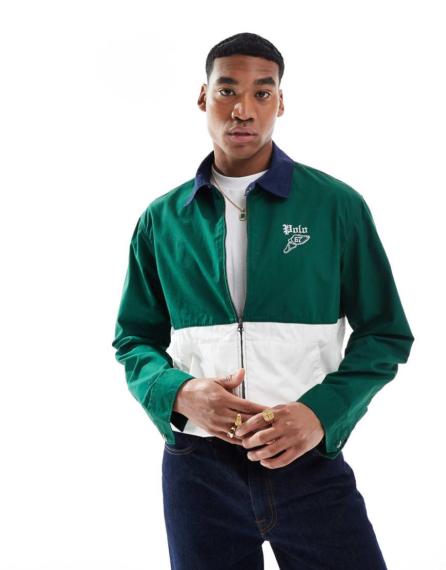 Polo Ralph Lauren - Run Club Bayport P-Wing - Harrington-Jacke aus Popeline in Dunkelgrün/Cremeweiß mit Flügel-Logo und Blockfarbendesign von Polo Ralph Lauren