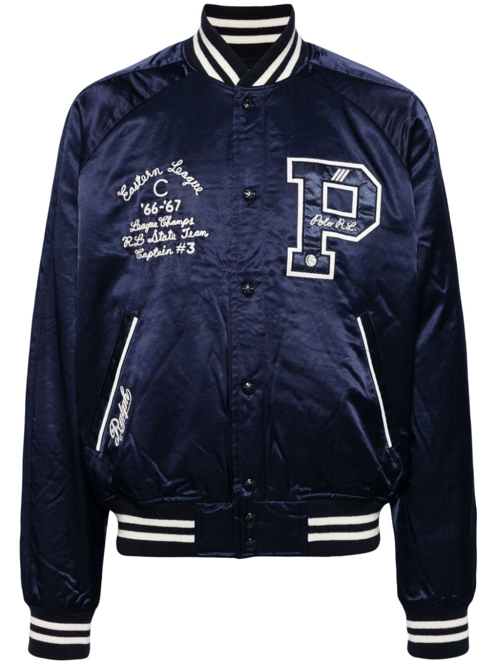 Polo Ralph Lauren Satin-Bomberjacke mit Logo-Applikation - Blau von Polo Ralph Lauren