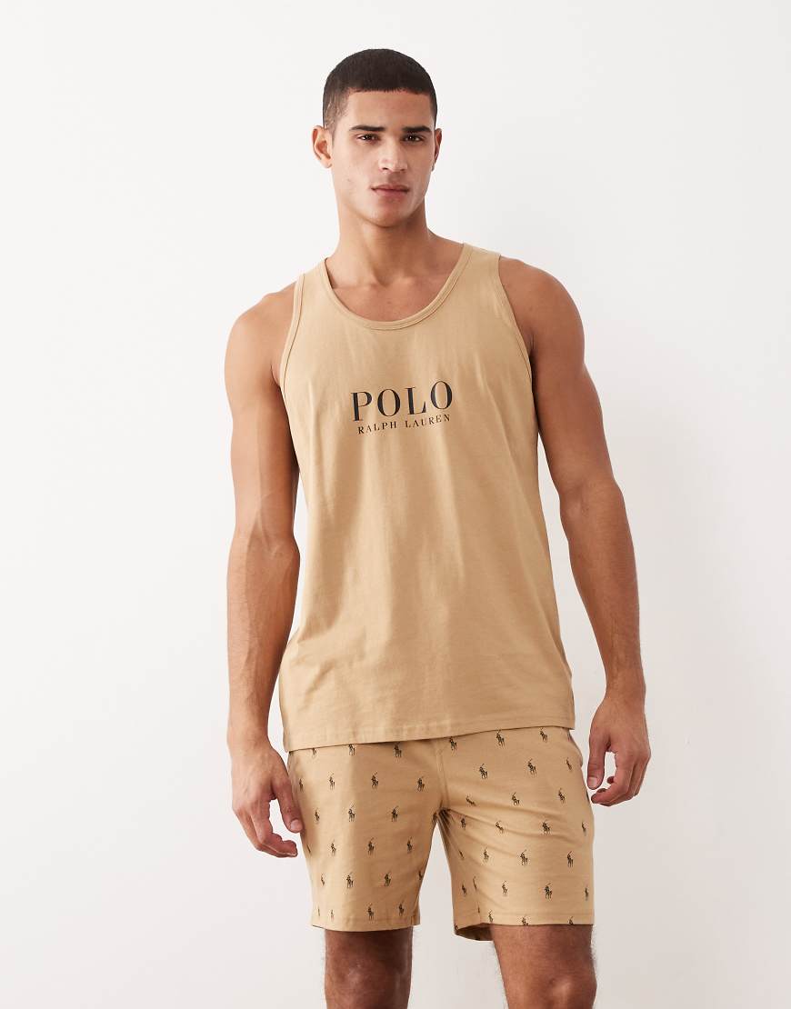 Polo Ralph Lauren - Schmal geschnittene Lounge-Shorts in Kamelbraun mit Markenlogo, Kombiteil-Neutral Polo Ralph Lauren - Schmal geschnittene Lounge-Shorts in Kamelbraun mit Markenlogo, Kombiteil-Neutral von Polo Ralph Lauren