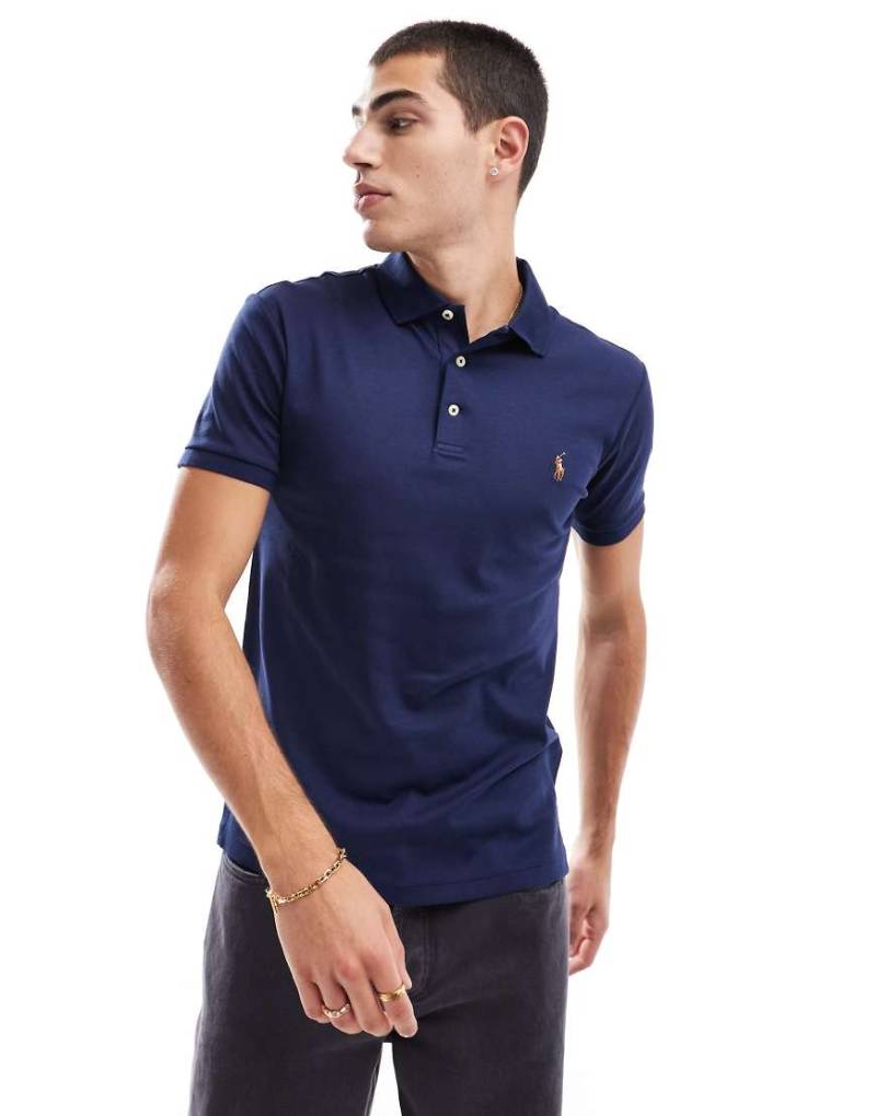 Polo Ralph Lauren - Schmal geschnittenes, marineblaues Polohemd aus Pima-Baumwolle mit Polospieler-Logo von Polo Ralph Lauren