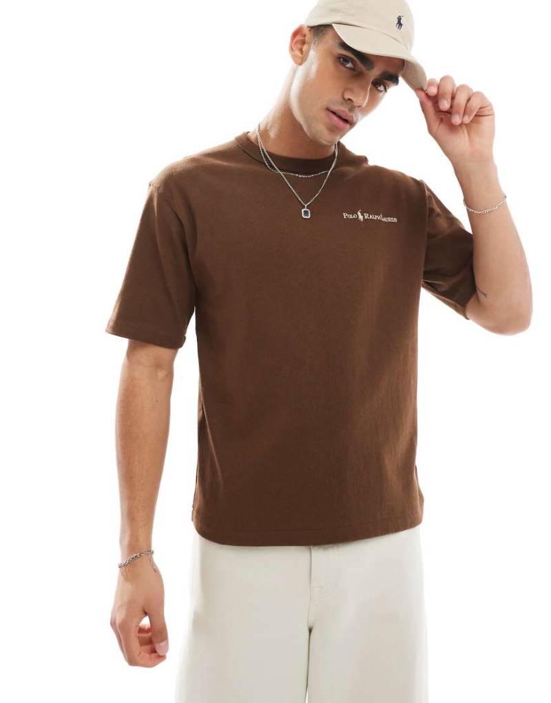 Polo Ralph Lauren - Schweres Relaxed Fit Oversize-T-Shirt in Braun mit Polospieler-Logoschriftzug von Polo Ralph Lauren