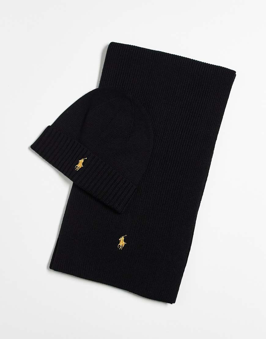 Polo Ralph Lauren - Set aus Beanie und Schal in Schwarz mit Markenlogo von Polo Ralph Lauren