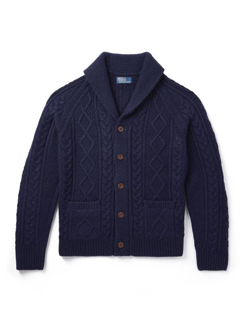 Polo Ralph Lauren - Shawl-Collar Cable-Knit Wool and Alpaca-Blend Cardigan - Men - Blue - XL von Polo Ralph Lauren