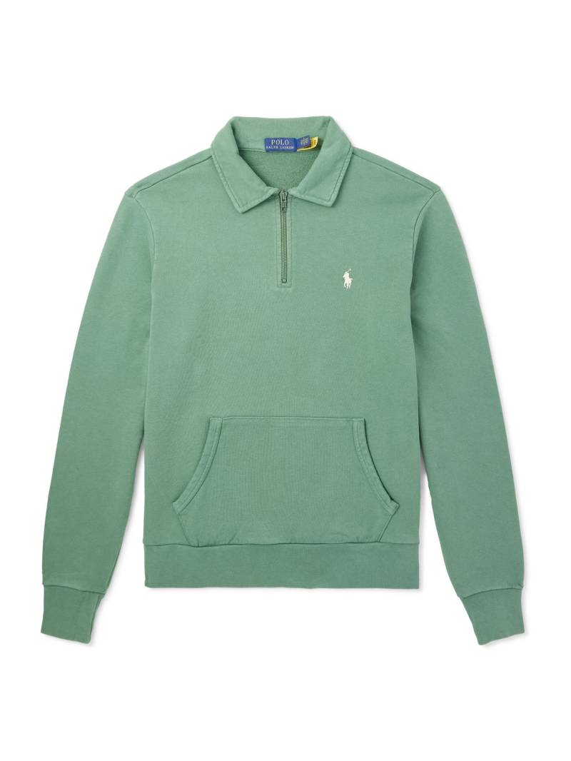 Polo Ralph Lauren - Slim-Fit Logo-Embroidered Cotton-Jersey Half-Zip Sweatshirt - Men - Green - M von Polo Ralph Lauren