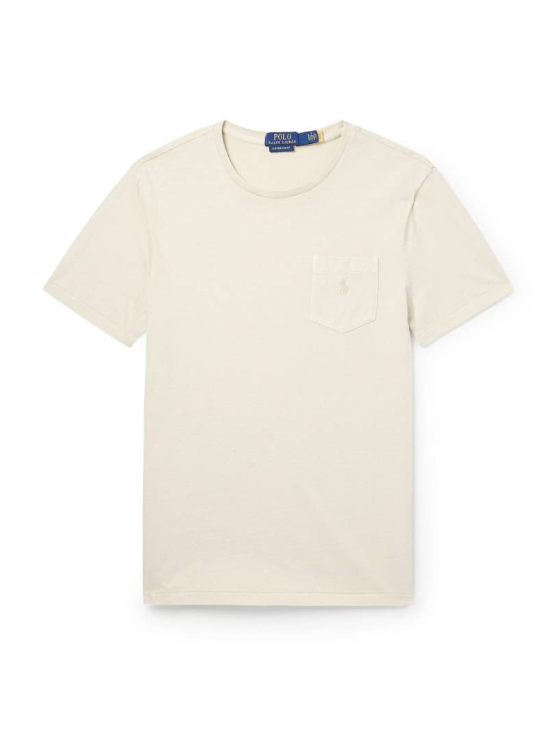 Polo Ralph Lauren - Slim-Fit Logo-Embroidered Cotton-Jersey T-Shirt - Men - Neutrals - M von Polo Ralph Lauren