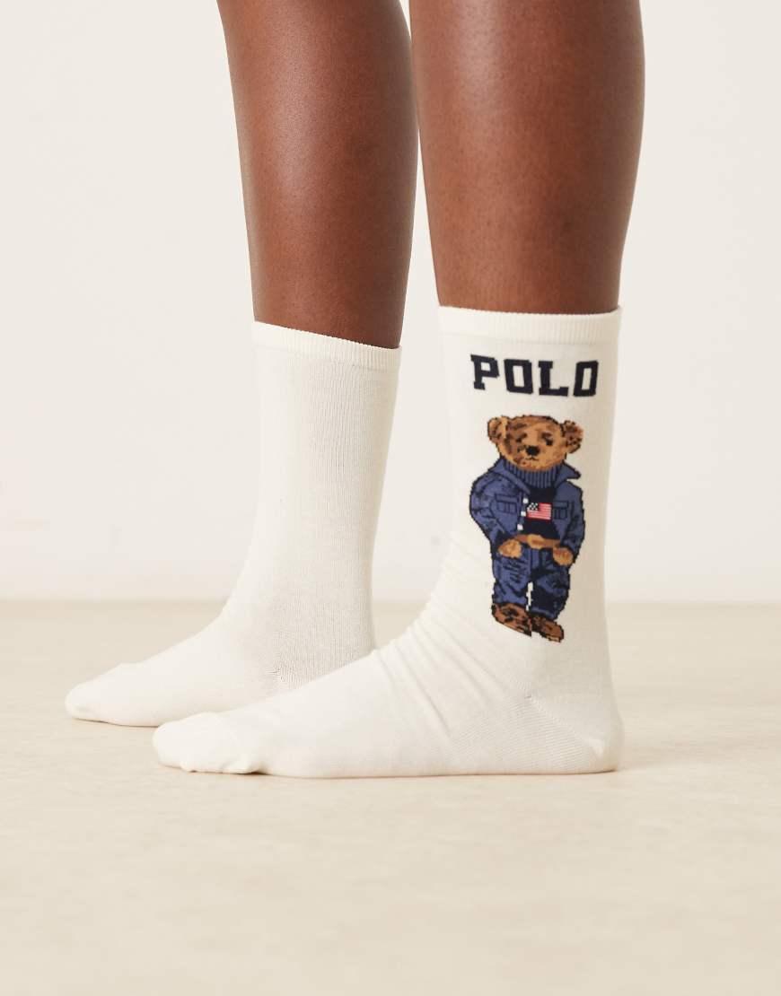 Polo Ralph Lauren - Socken in Creme mit Bärenlogo-Weiß von Polo Ralph Lauren