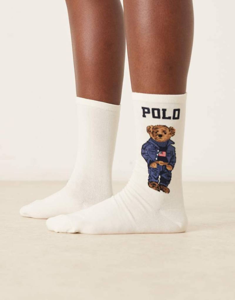 Polo Ralph Lauren - Socken in Creme mit Bärenlogo-Weiß von Polo Ralph Lauren