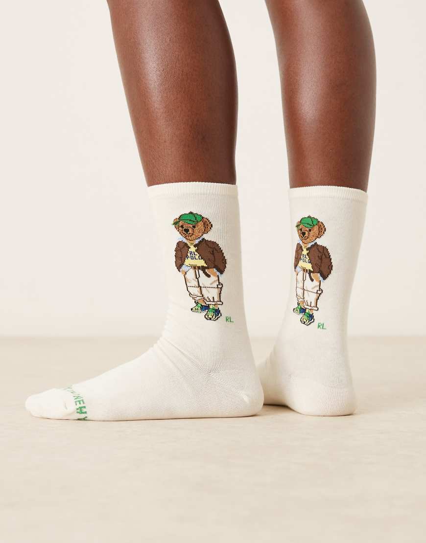Polo Ralph Lauren - Socken in Creme mit Bärenlogo-Weiß von Polo Ralph Lauren