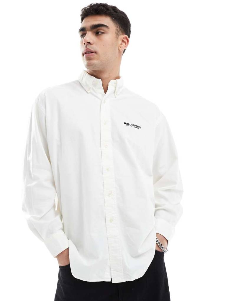 Polo Ralph Lauren - Sport Capsule - Kurzärmliges stückgefärbtes Oxfordhemd in Schwarz mit kleinem Logo auf Brusttasche-Weiß von Polo Ralph Lauren