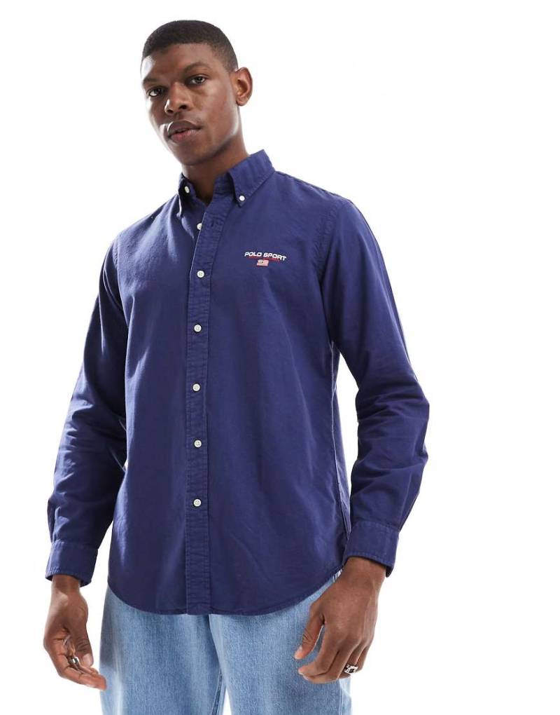 Polo Ralph Lauren - Sport Capsule - Oxford-Hemd in stückgefärbtem Marineblau mit klassischer Oversize-Passform und kleinem Logo von Polo Ralph Lauren