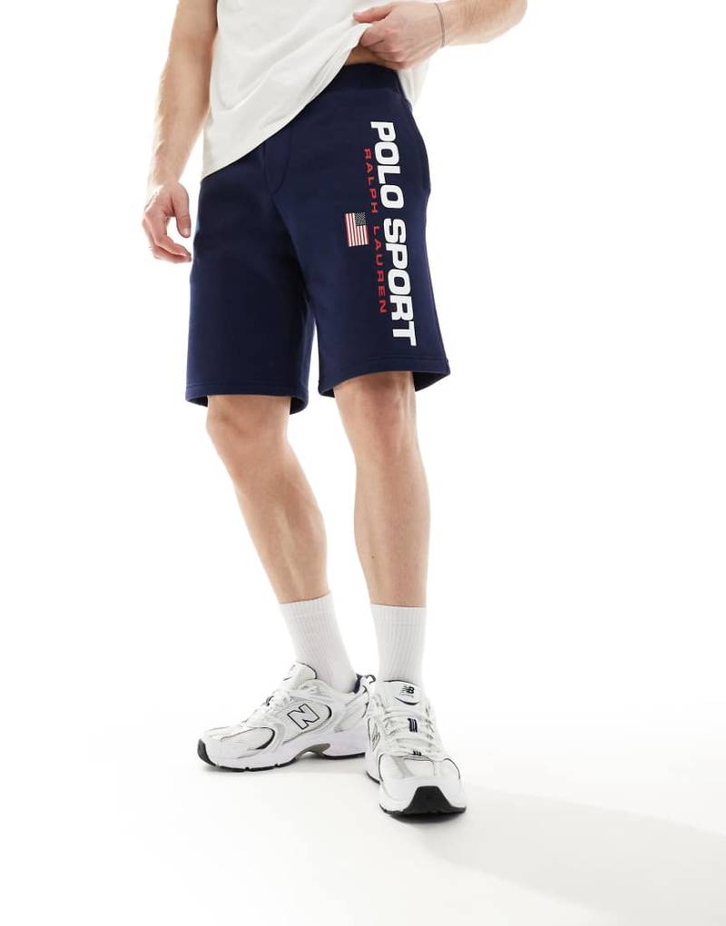 Polo Ralph Lauren - Sport Capsule - Sweat-Shorts in Marineblau mit großem Flaggenlogo von Polo Ralph Lauren