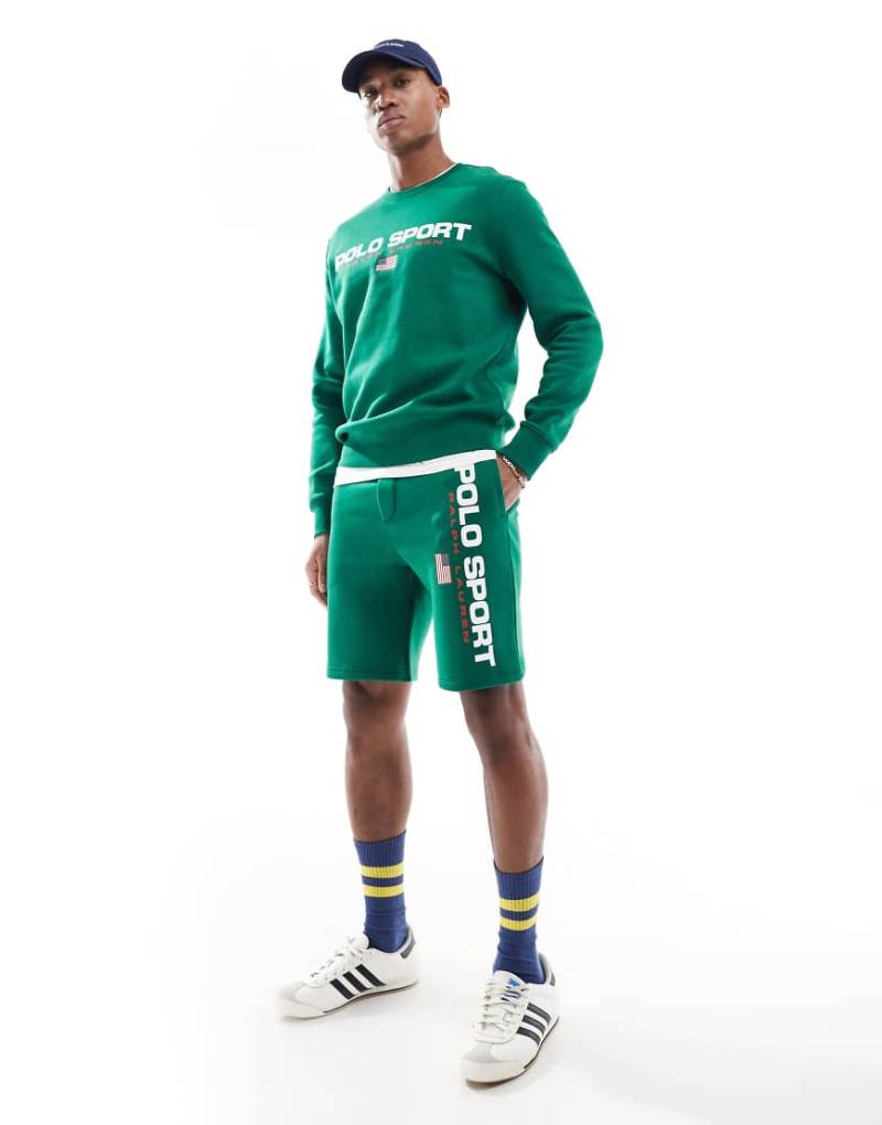 Polo Ralph Lauren - Sport Capsule - Sweat-Shorts in Mittelgrün mit großem Flaggen-Logo, Kombiteil von Polo Ralph Lauren