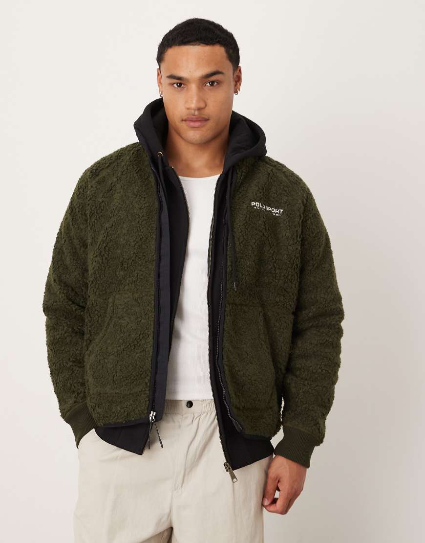 Polo Ralph Lauren - Sport Capsule - Unisex-Jacke aus Teddyfell in Olivgrün mit Flaggenlogo von Polo Ralph Lauren