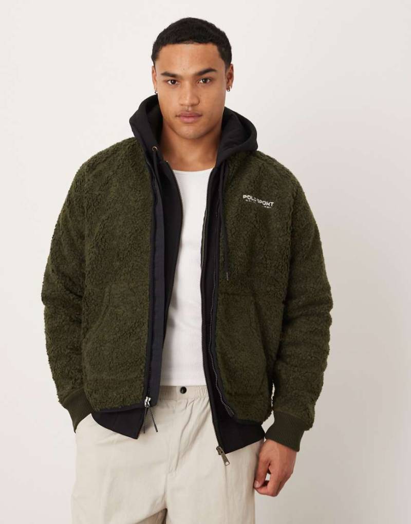 Polo Ralph Lauren - Sport Capsule - Unisex-Jacke aus Teddyfell in Olivgrün mit Flaggenlogo von Polo Ralph Lauren