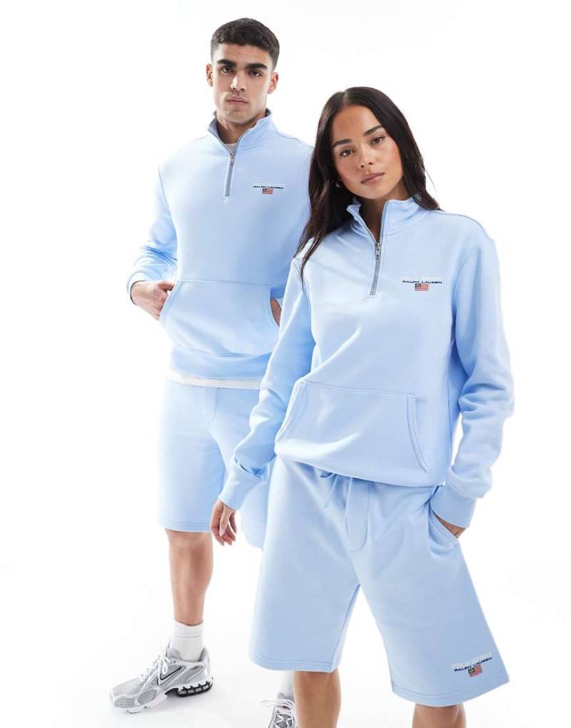 Polo Ralph Lauren - Sport Capsule - Unisex - Sweatshirt in Hellblau mit kleinem Logo auf der Brust und kurzem Reißverschluss, Kombiteil von Polo Ralph Lauren