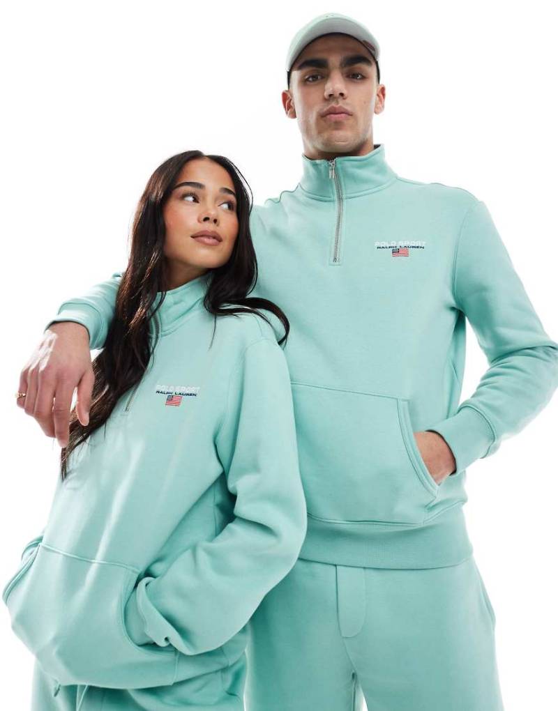 Polo Ralph Lauren - Sport Capsule - Unisex - Sweatshirt in Hellgrün mit kleinem Logo auf der Brust und kurzem Reißverschluss, Kombiteil von Polo Ralph Lauren