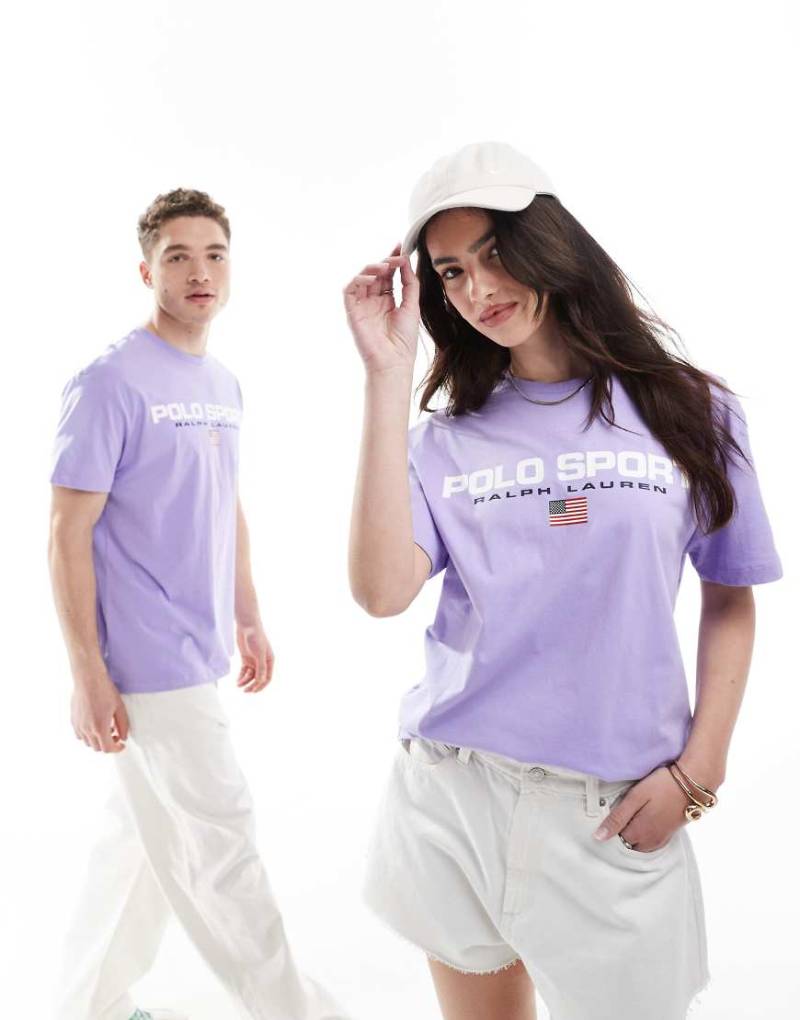 Polo Ralph Lauren - Sport Capsule - Unisex-T-Shirt in Flieder mit klassischem Oversize-Schnitt und großem Flaggen-Logo auf der Brust-Lila von Polo Ralph Lauren