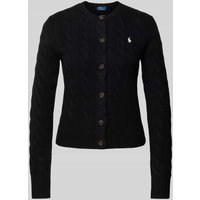 Polo Ralph Lauren Strickjacke aus Leinen-Kaschmir-Mix mit Zopfmuster in Black, Größe M Polo Ralph Lauren Strickjacke aus Leinen-Kaschmir-Mix mit Zopfmuster in Black, Größe M von Polo Ralph Lauren